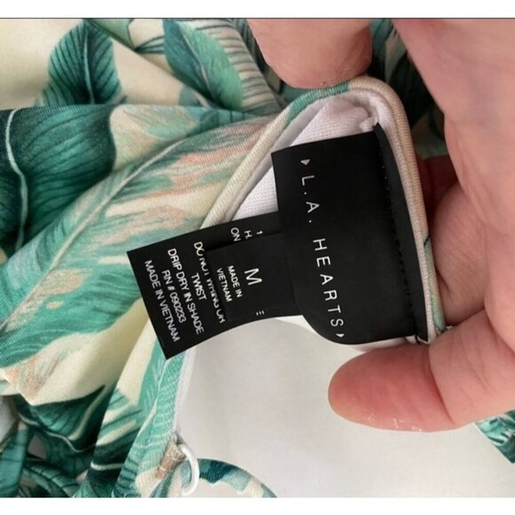 LA Hearts ✦ Palm Leaf One Piece Swimsuit ✦ Tropical Print Lace-Up Sides Size M - Picture 8 of 11